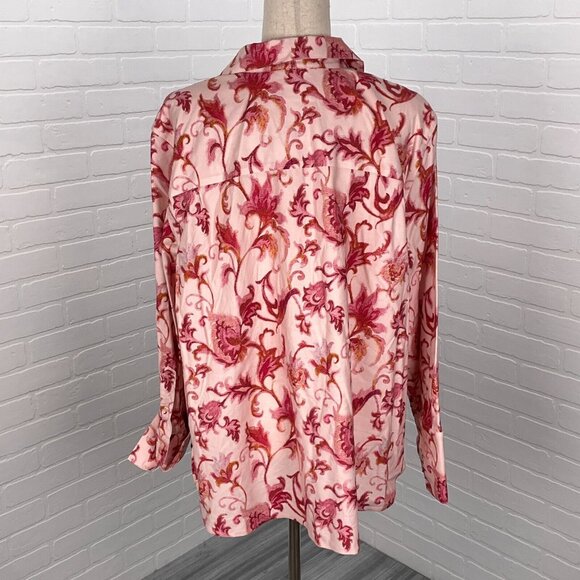 Chicos Blouse Women 4 20 2XLarge Pink Red Floral Classic No Iron Cotton Stretch - Picture 4 of 14